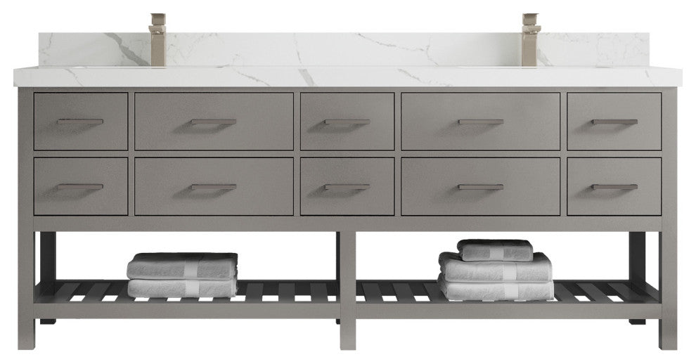 Parker 84 Double Sink Bathroom Vanity Elephant Skin Gray 2" Calacatta Laza