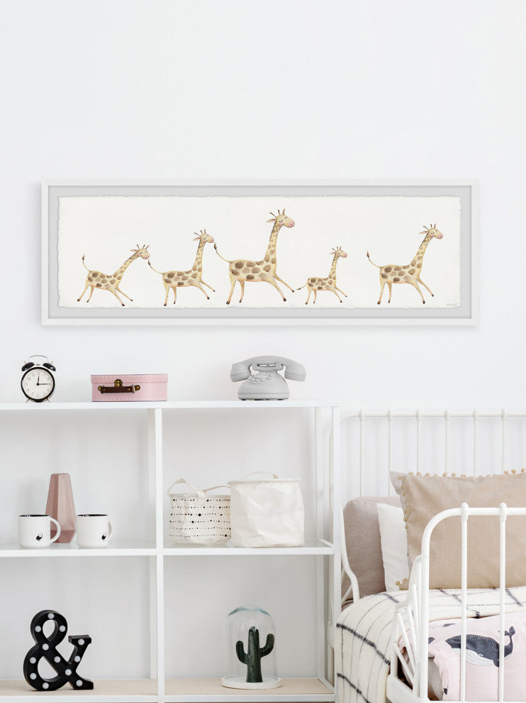 "Giraffe Runs Around" Framed Painting Print, 30x10