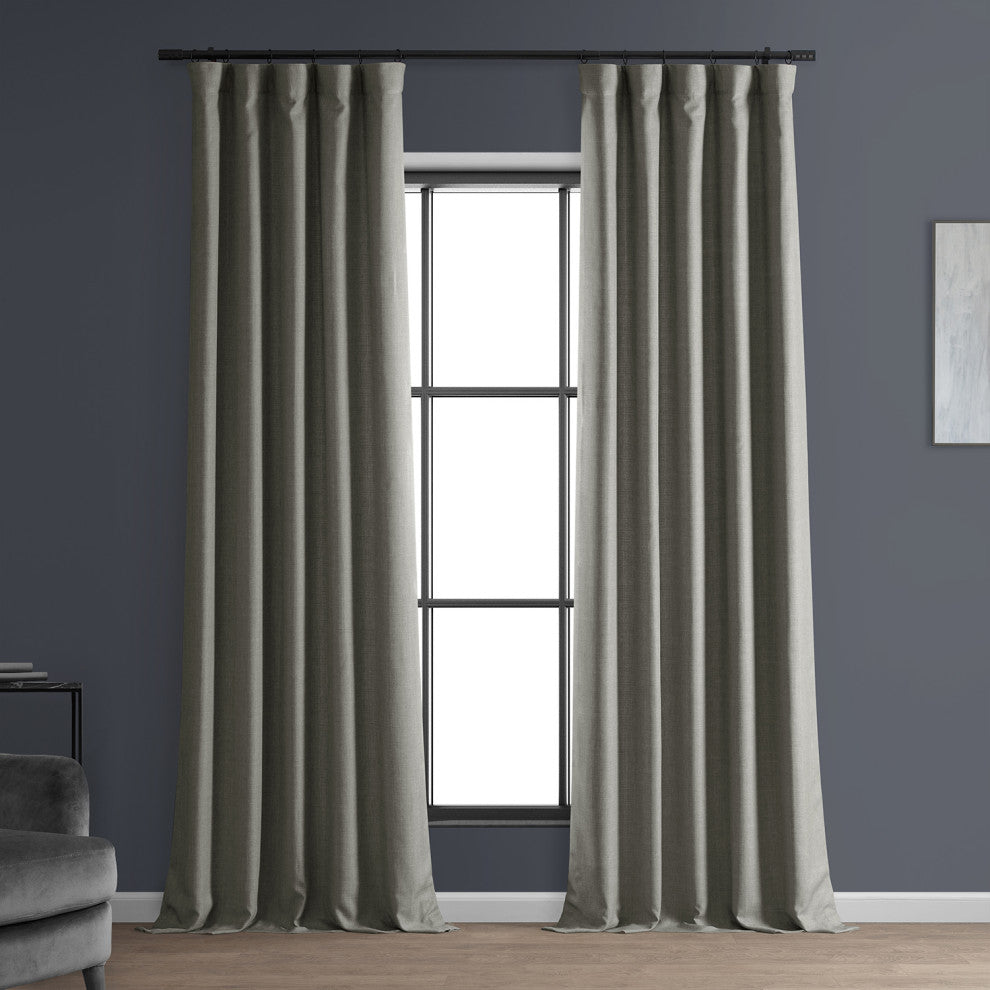Italian Faux Linen Curtain Single Panel, Taupe Grey, 50"x120"