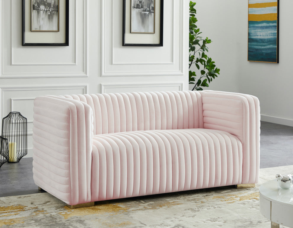 Ravish Velvet Upholstered Chair, Pink, Loveseat