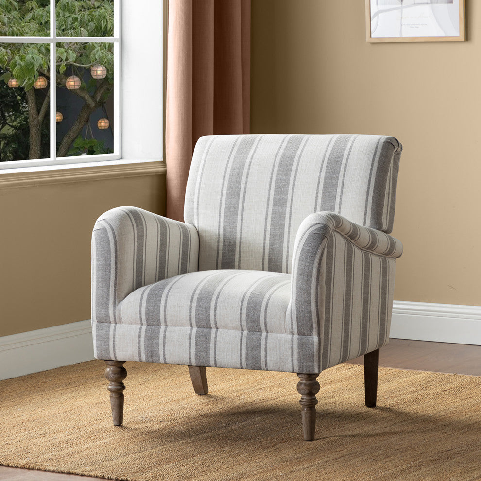 Mid-century Stripe Armchair With Wing Back, Gray