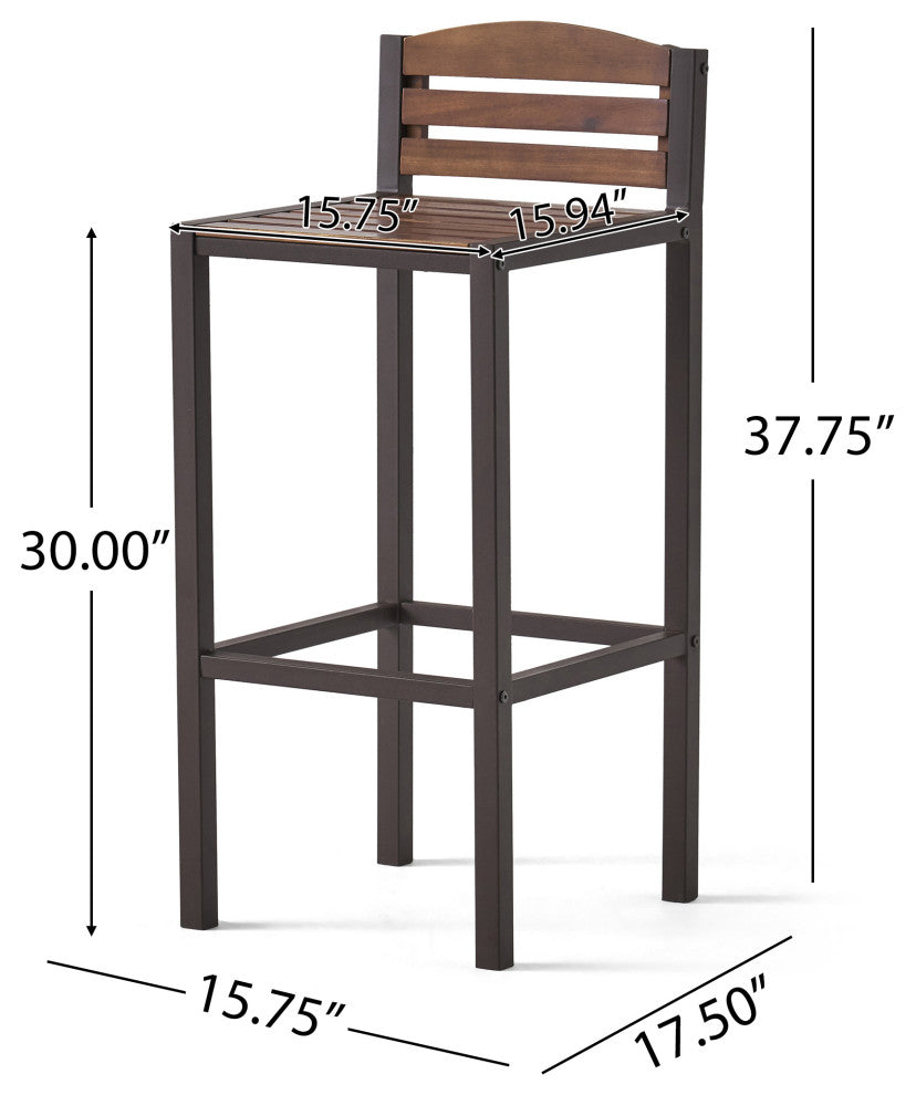GDF Studio 3-Piece Isabel Brown Acacia and Rustic Metal Bar With Barstools, set