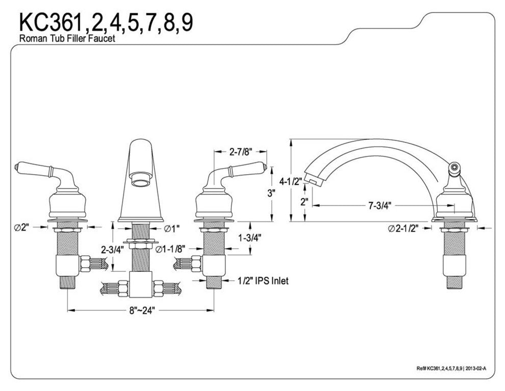 Satin Nickel/Polished Chrome Magellan Two Handle Roman Tub Filler KC367