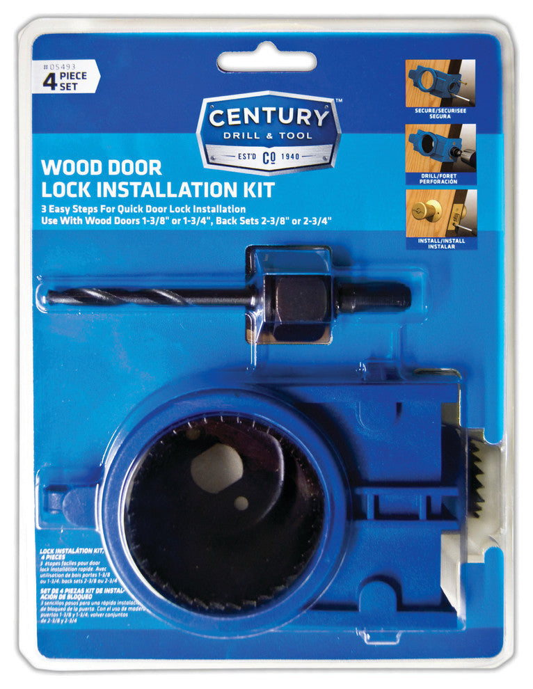 Wood Door Hole Saw Lock Set, 4 Piece Set