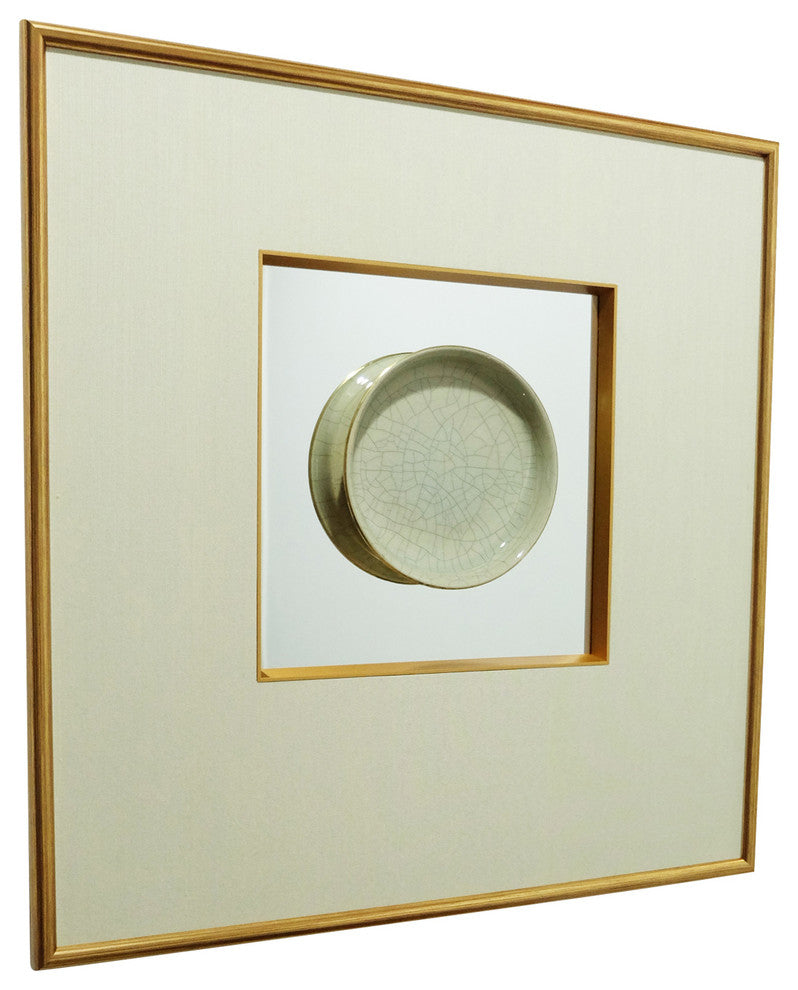 Framed Celedon Plate, Ivory