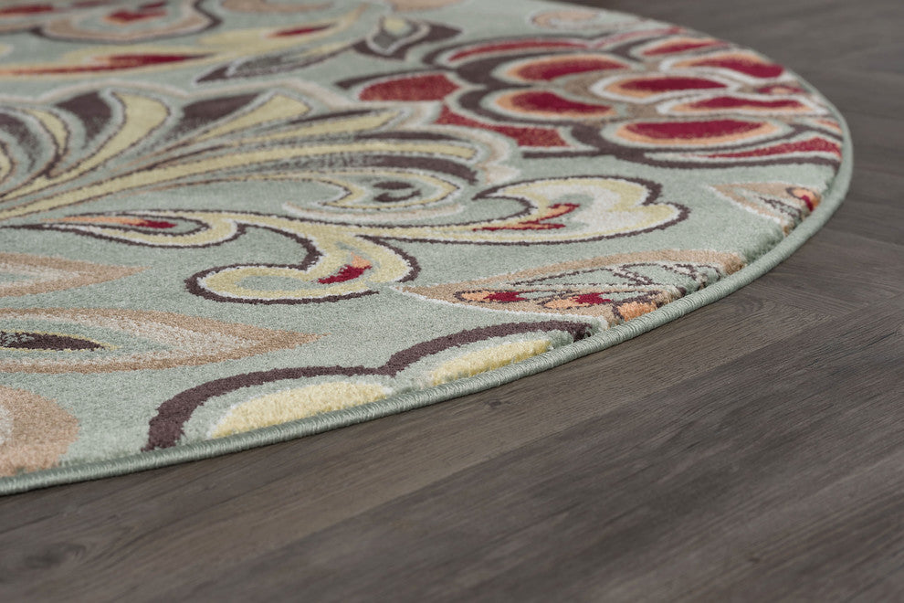 Dilek Transitional Floral Area Rug, Seafoam, 5'3'' Round