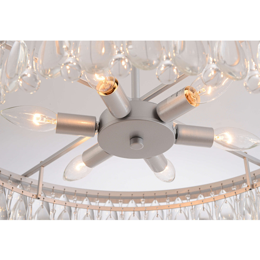 Mia Crystal 6-light Chandelier, Matte Silver