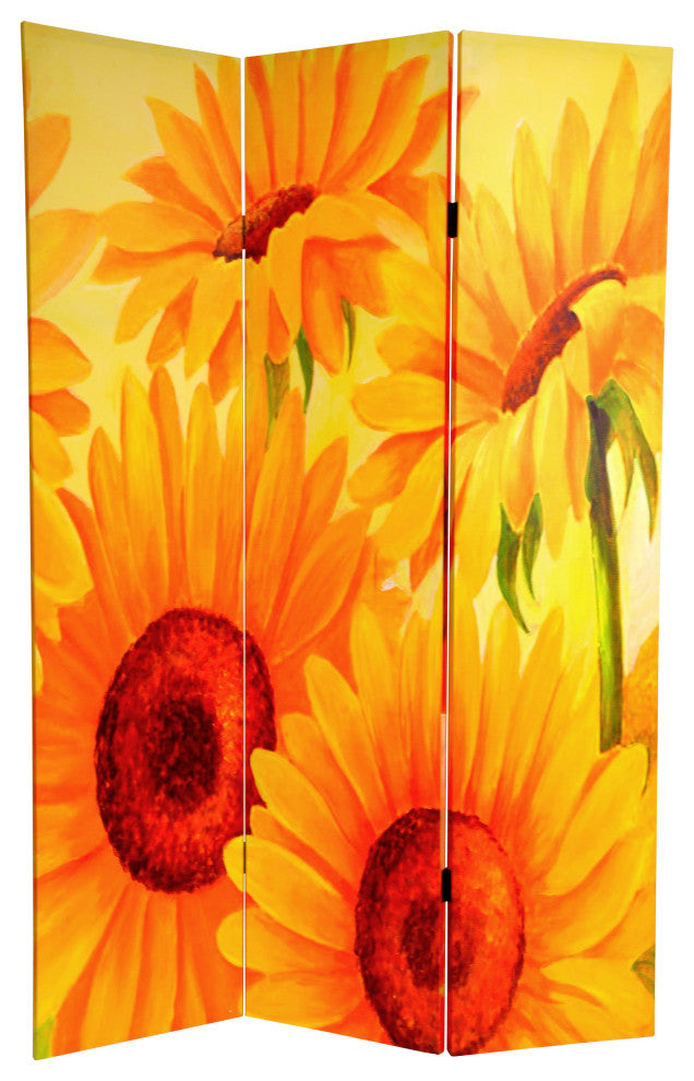 6' Tall Double Sided Poppies and Sunflowers Canvas Room Divider