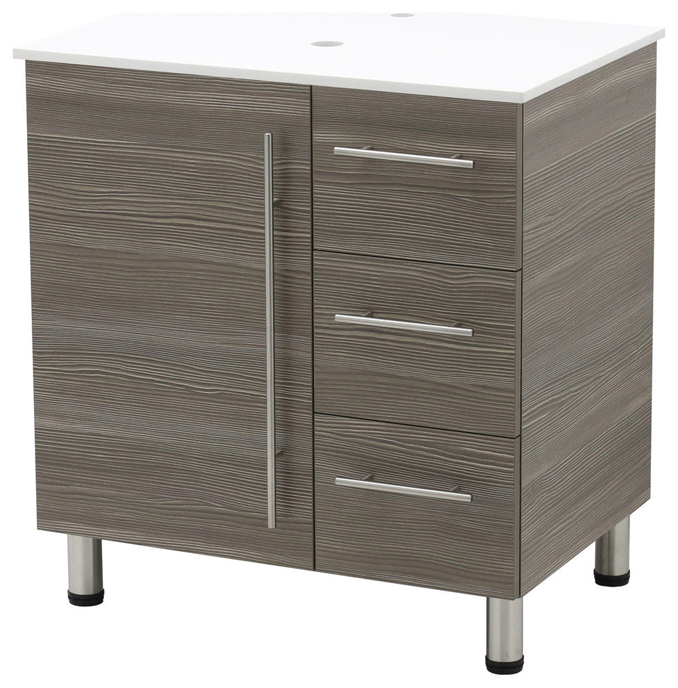 Windbay 30" Free Standing Vanity, Taupe Grey, White Stone Countertop