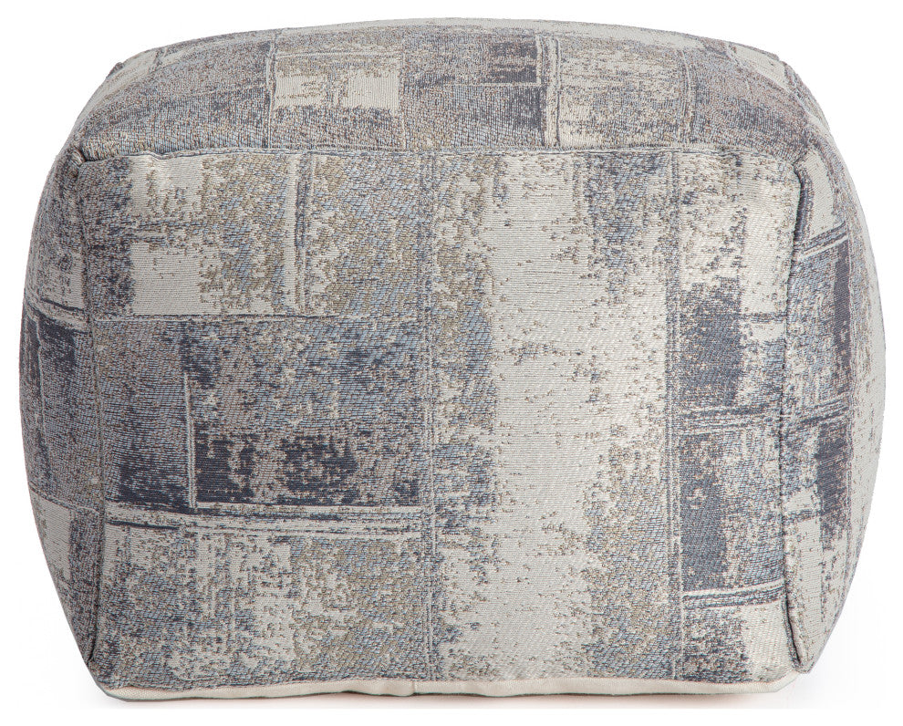 Biarritz 22" x 22" x 16" Gray and Ivory Pouf