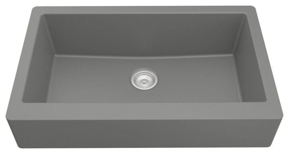 Karran Retrofit Farmhouse Quartz 34" Single Bowl Sink, Grey
