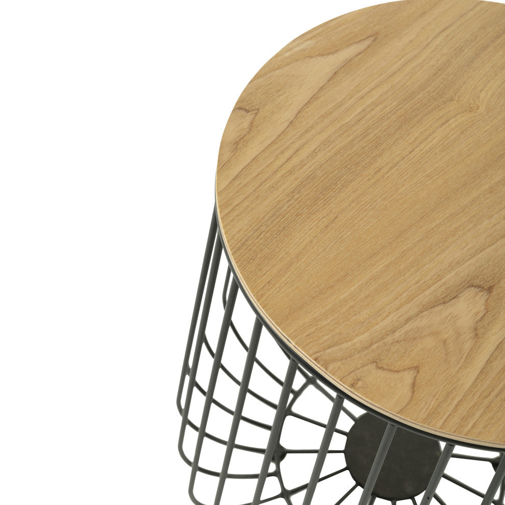 LeisureMod Runswick Modern Wood Top End Table With Metal Base, Natural Wood