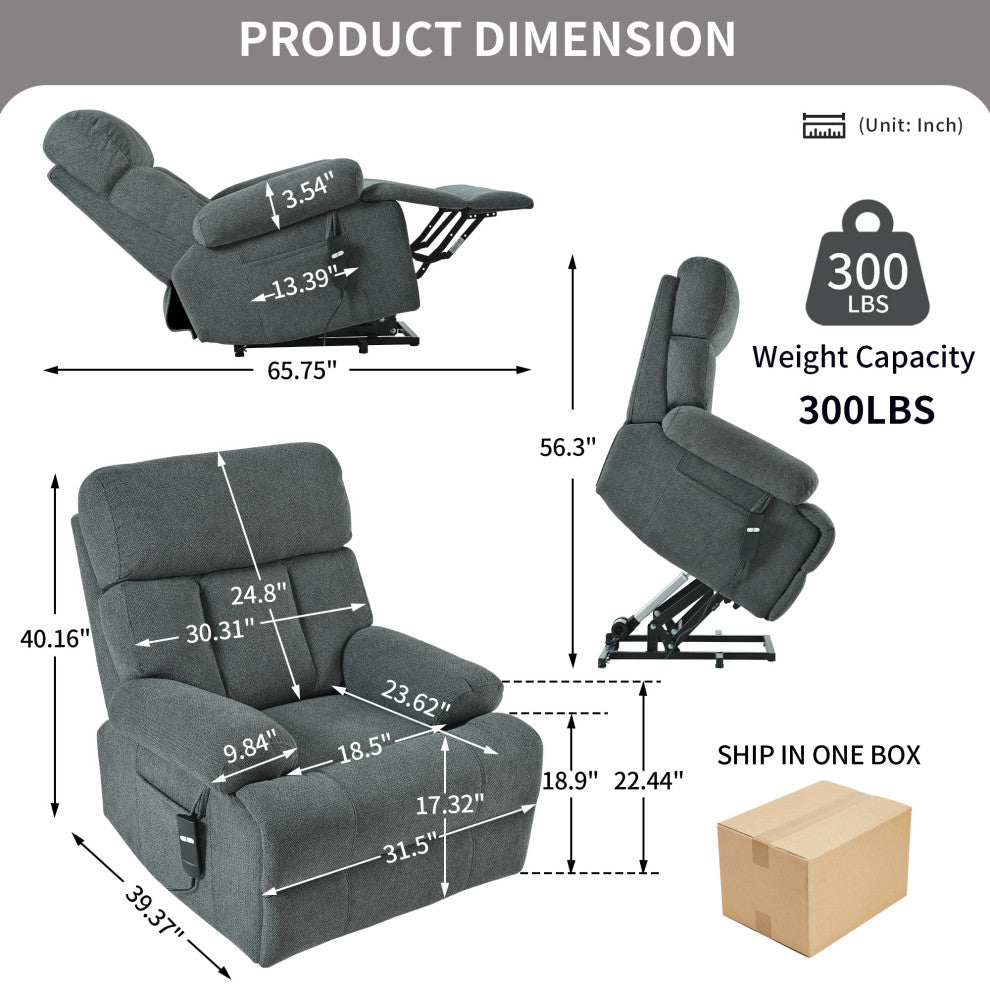 GDF Studio Oversized Power Lift Recliner Chair for Seniors, Remote Control, Dark Gray