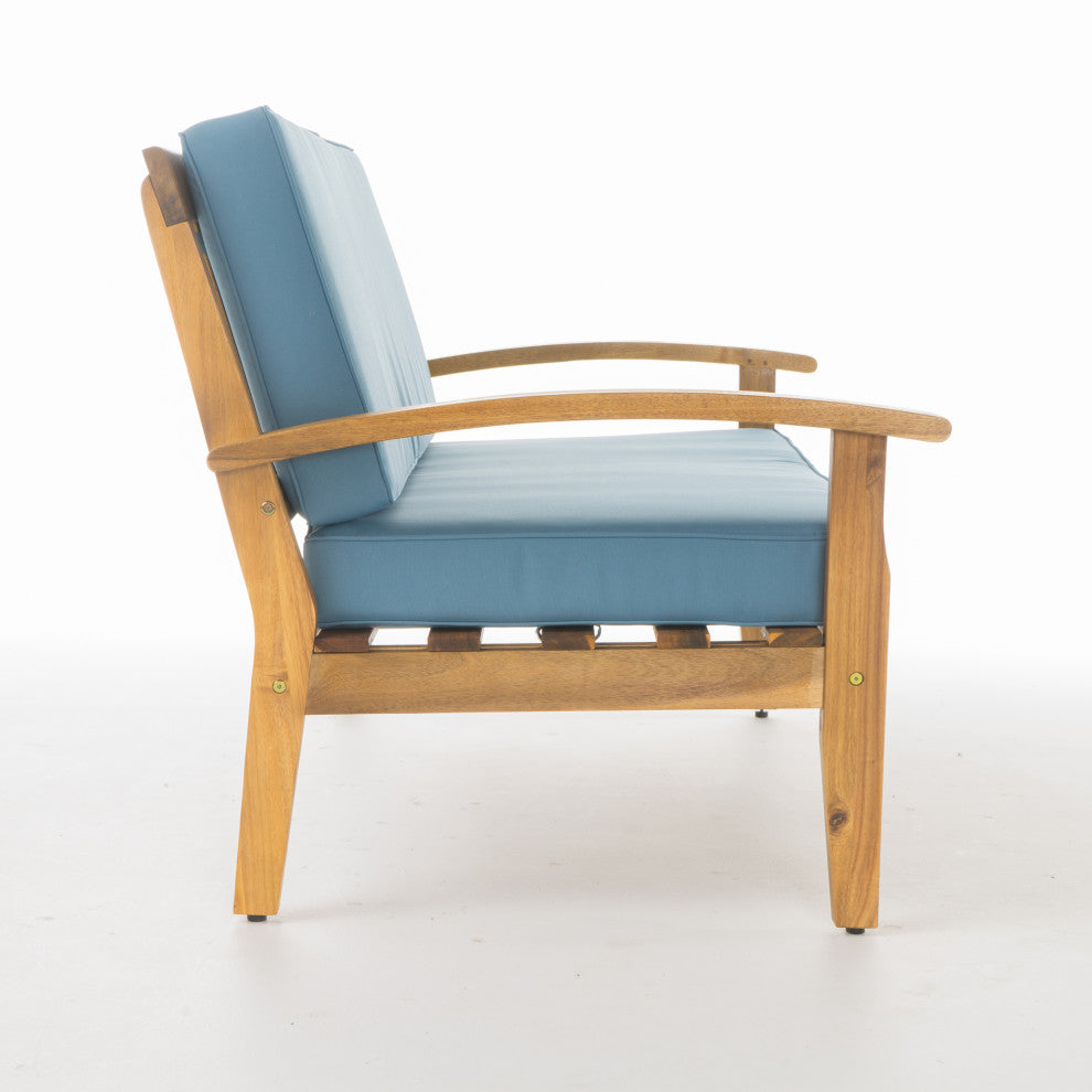 GDF Studio 4-Piece Peyton Acacia Wood Chat Set With Water Resistant Cushions, Blue