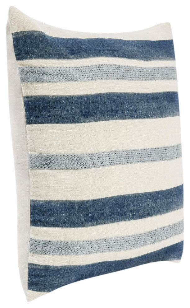 Seiano 22" Belgian Linen Fabric Blue Throw Pillow