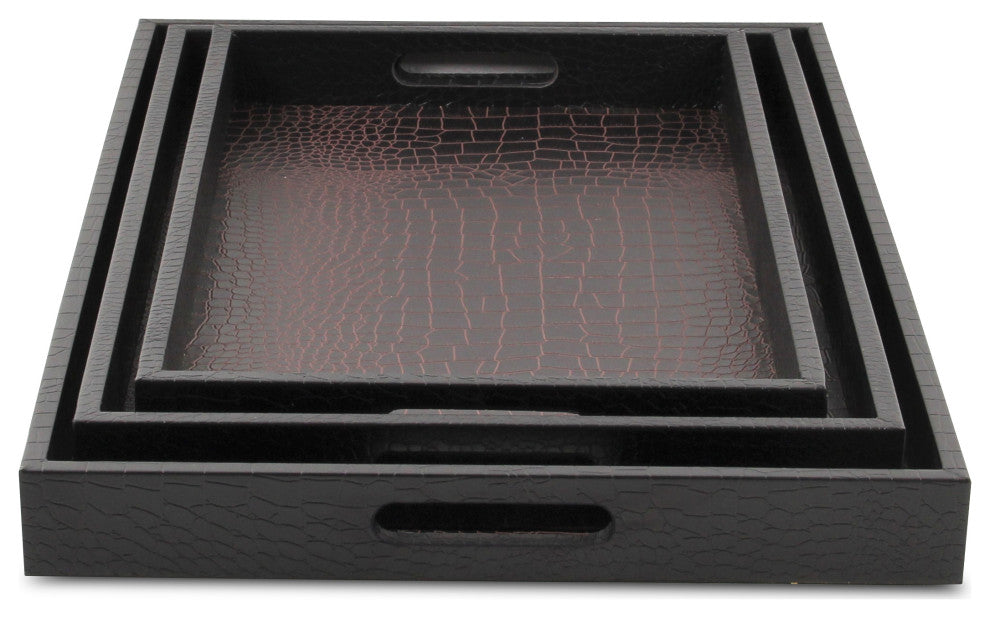 Faux Snakeskin Vinyl Trays, Brown, Set of 3