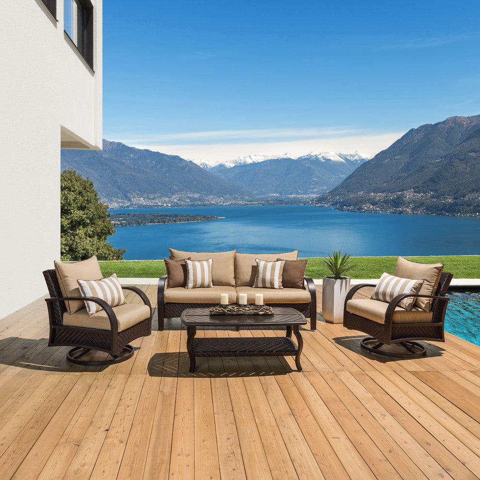 Barcelo 4 Piece Aluminum Outdoor Patio Motion Club and Sofa Set, Maxim Beige