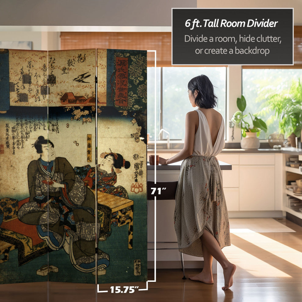 6' Tall Double Sided Japanese Figures Room Divider