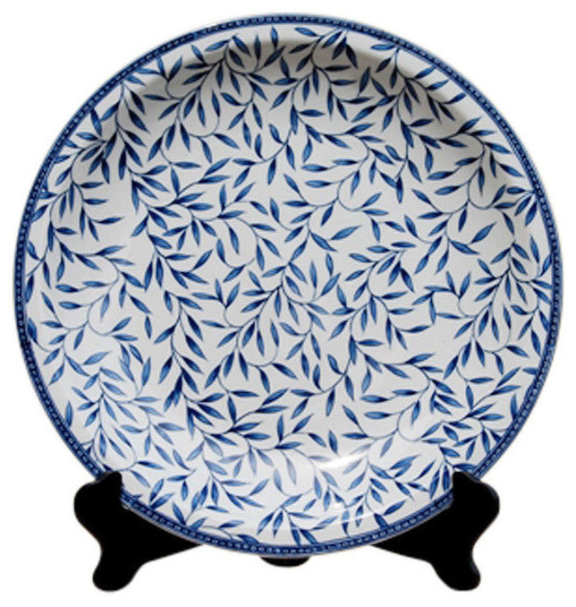 Blue and White Bamboo Leaf Style Porcelain Plate 18"