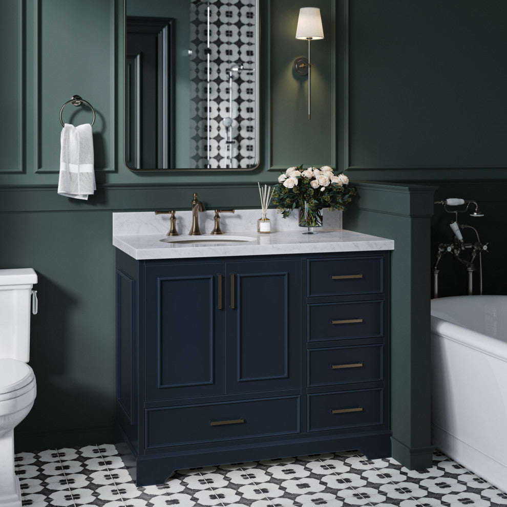 Ariel Stafford 42" Single Left Offset Sink Bathroom Vanity Base, Midnight Blue