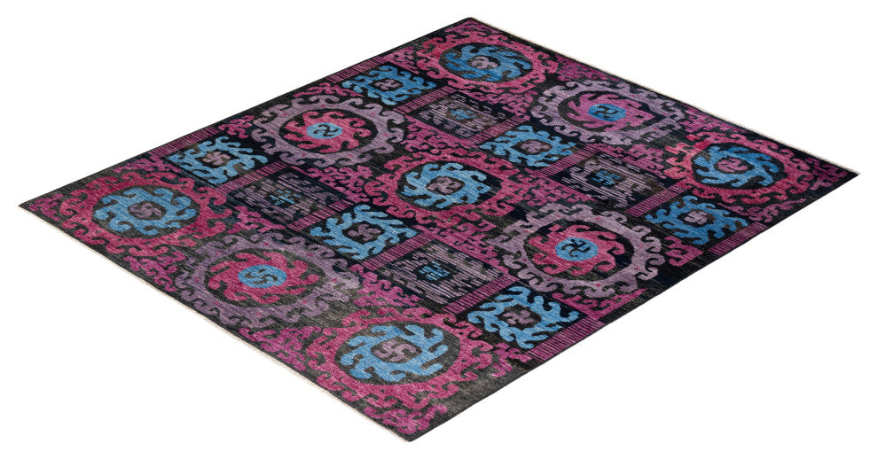 Modern, One-of-a-Kind Hand-Knotted Area Rug Black, 8' 8 x 10' 1