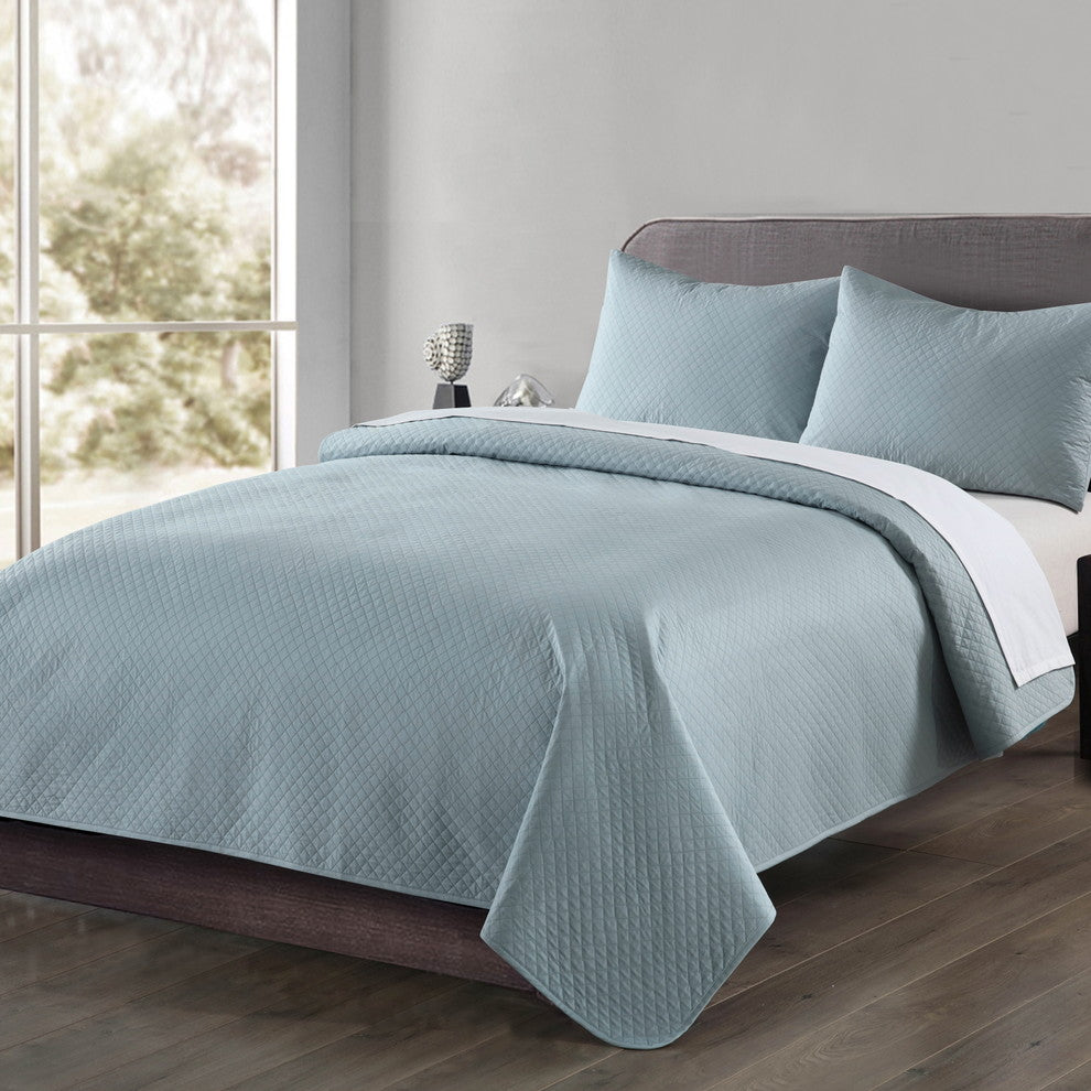 Cottonpure 100% Cotton Diamond Quilt , Blue, Full/Queen