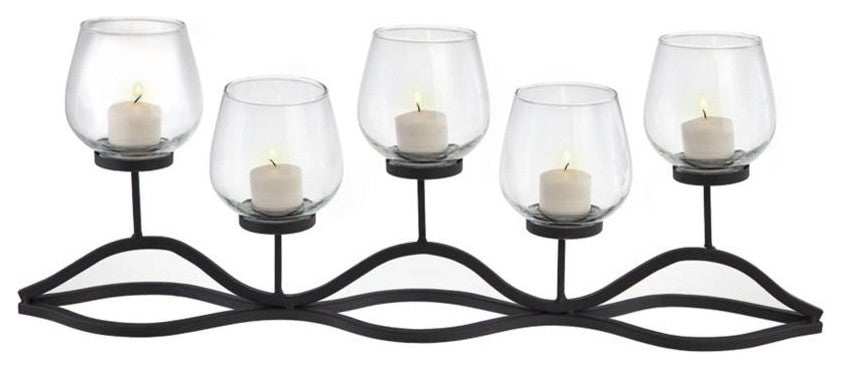 Wavy Iron and Glass Hurricane Candle Holder