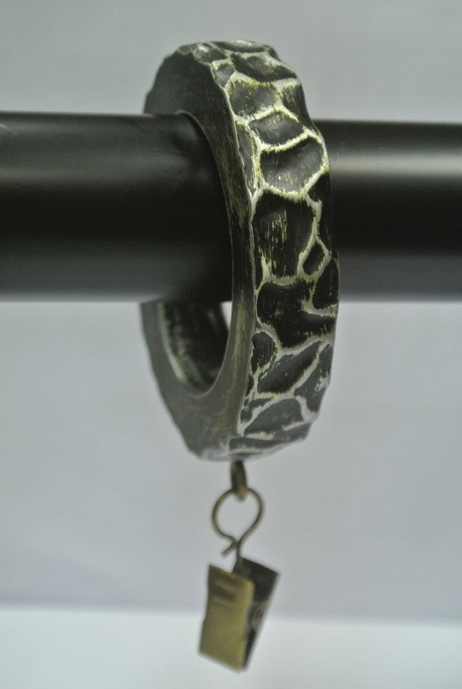 Set of 7 1 3/4" Hammered Designer Curtain Rings, Antique Silver