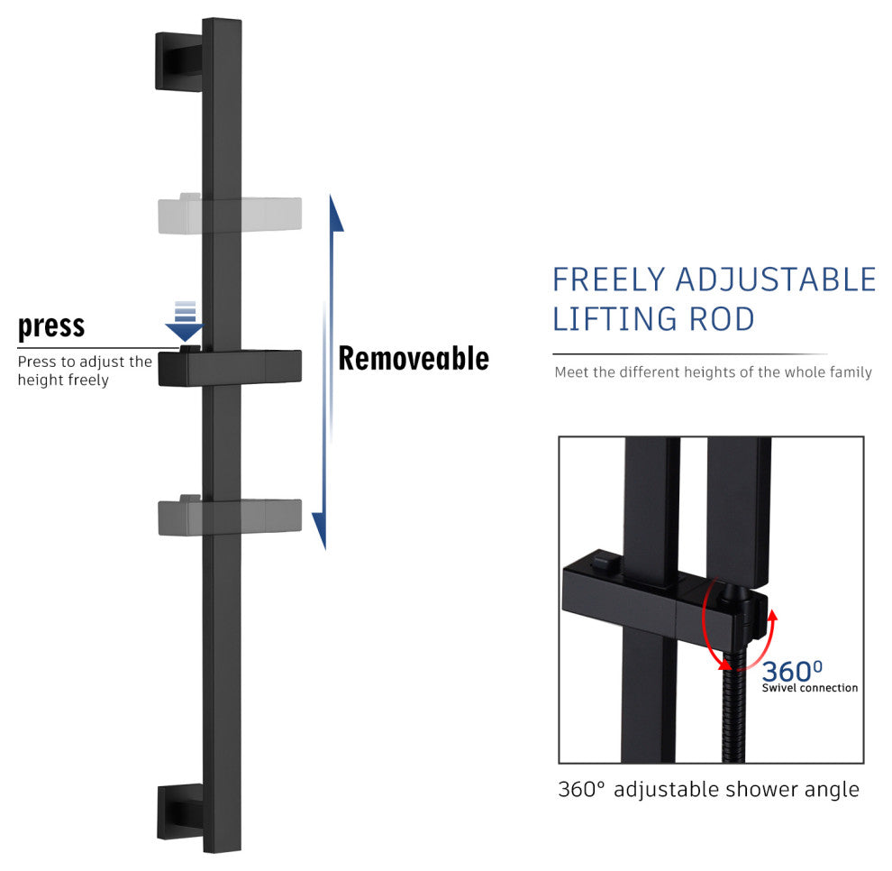 CASAINC 10" Luxury Wall Mounted Shower System Set w Sliding Handheld Rod, Matte Black