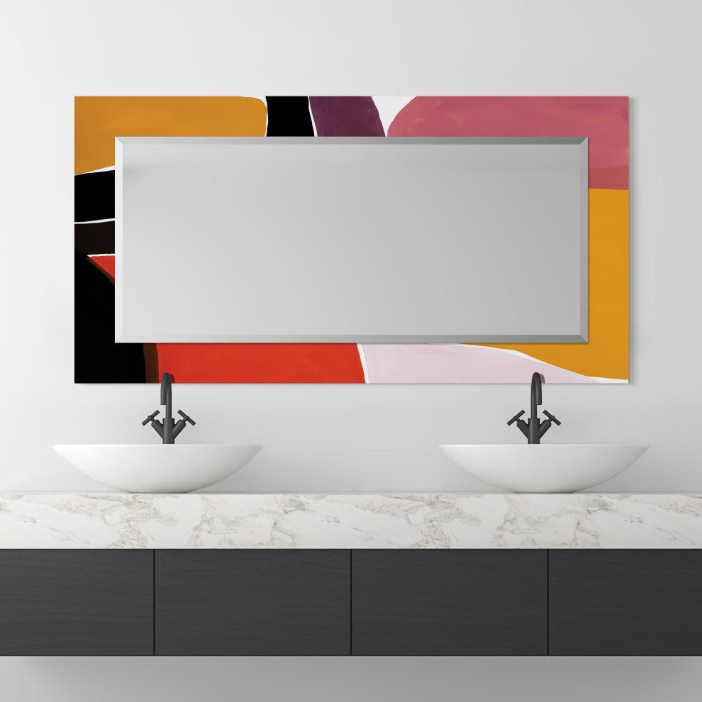 "Finale" Beveled Mirror on Printed Abstarct Tempered Art Glass, 54x28"