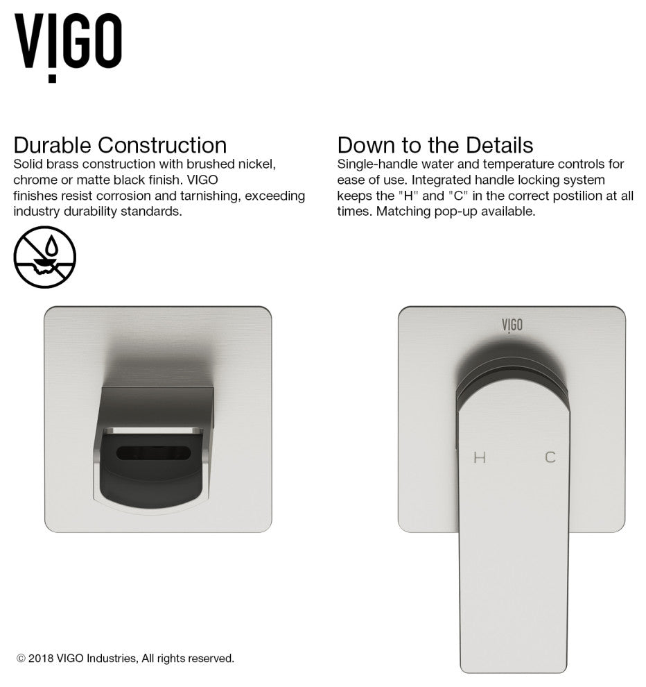 VIGO Atticus 5" H Single Handle Wall Mount Bathroom Faucet, Brushed Nickel