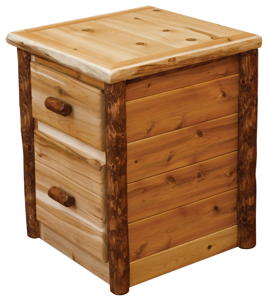 Two-Tone White Cedar Log 2-Drawer Nightstand