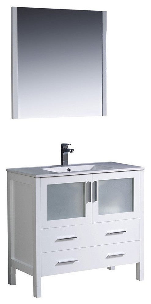 Torino 36" White Modern Bathroom Vanity With Integrated Sink, FFT3111CH
