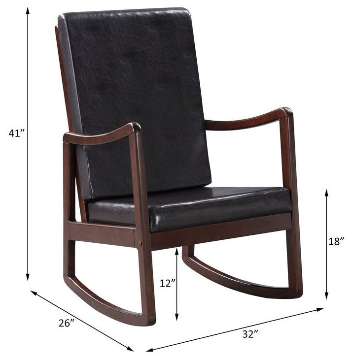 Raina Rocking Chair, Dark Brown PU and Espresso Finish