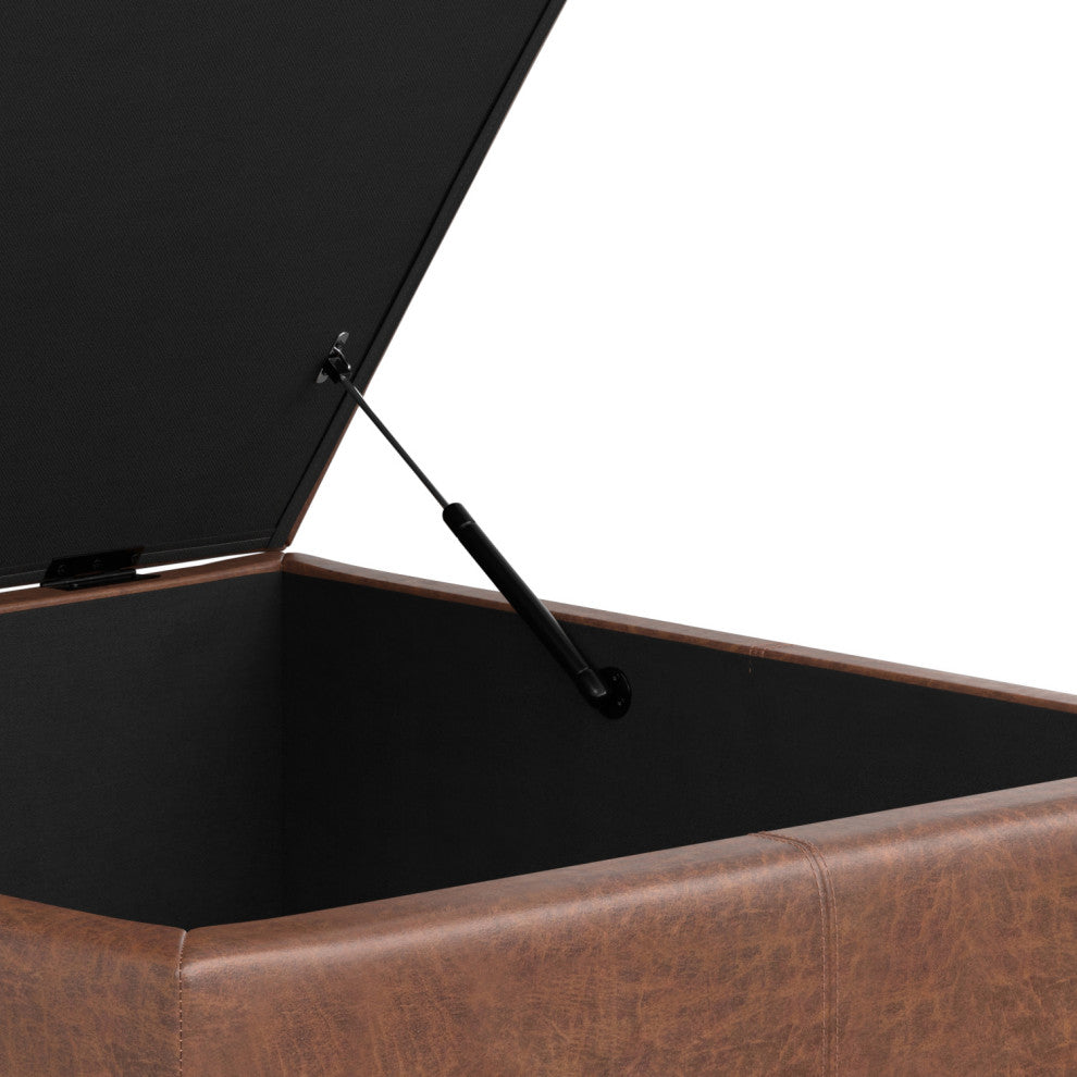 Gabbie Square Coffee Table Storage Ottoman, Distressed Saddle Brown