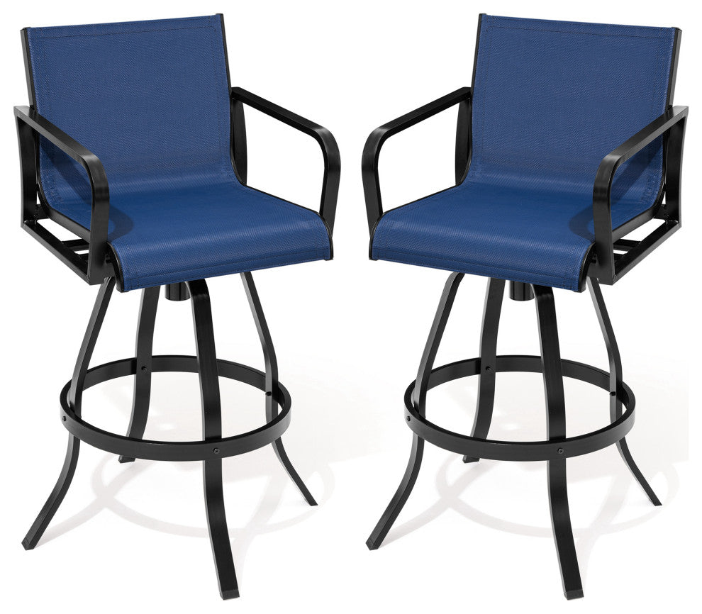 2PCS Patio Bar Stools Set Outdoor Cast Aluminum Bar Height Swivel Stools, Blue