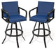 2PCS Patio Bar Stools Set Outdoor Cast Aluminum Bar Height Swivel Stools, Blue
