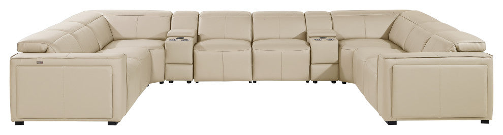 Niccolo Italian Leather 10-Piece U-Shaped 4 Power Reclining Sectional, Beige