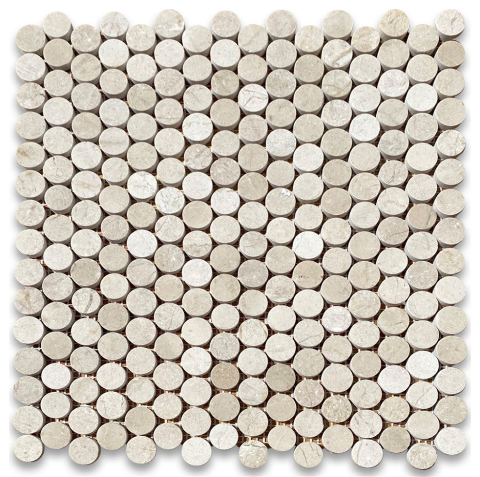 Crema Marfil Marble 3/4 inch Penny Round Mosaic Tile Polished, 1 sheet