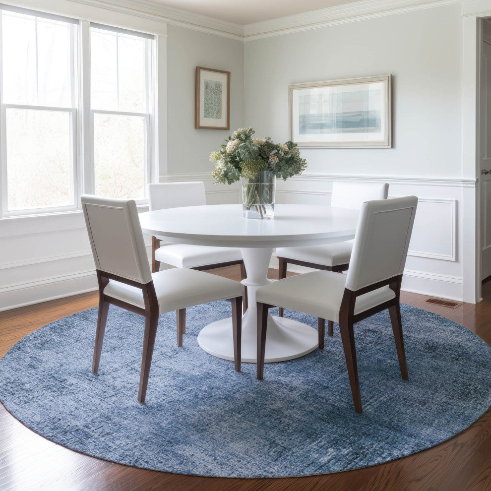Machine Washable Indoor/Outdoor Chantille ACN1903 Blue 8' x 8' Round Rug