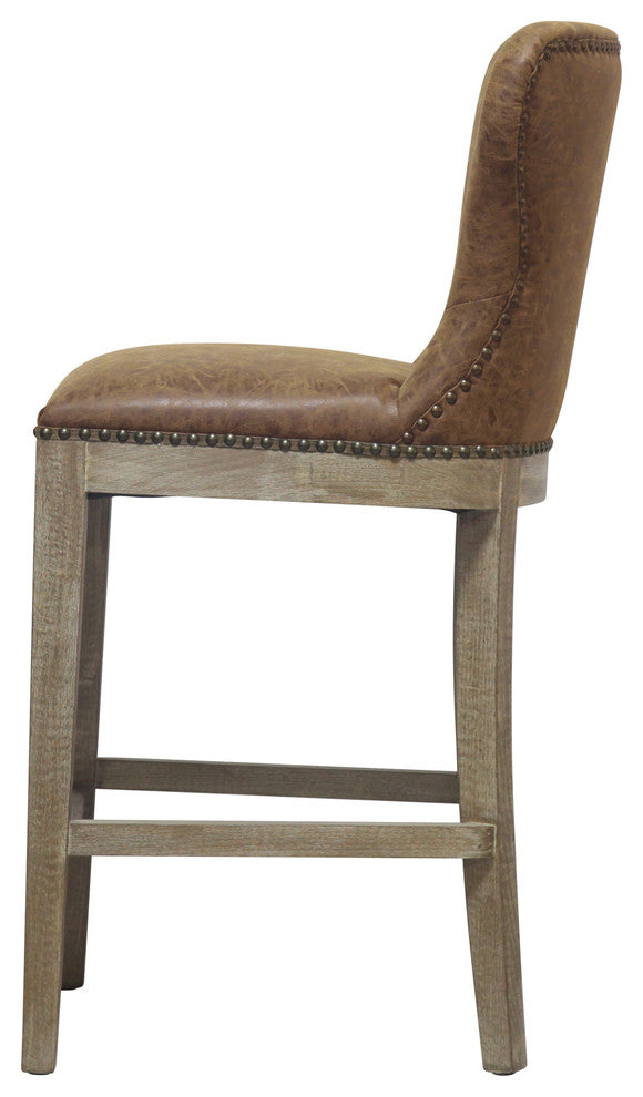 Dorsey Bar/ Counter Stool Drift Wood Legs, Nubuck Chocolate, Counter Stool, Faux Leather