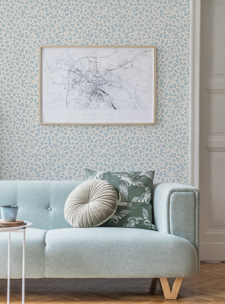Animal Print Leopard Peel and Stick Vinyl Wallpaper, Light Blue, 24"w X 60"h