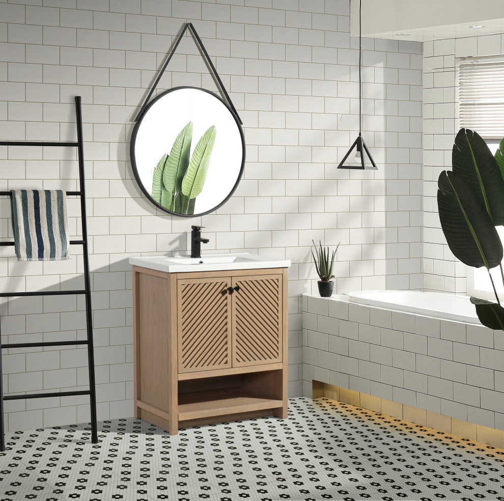 Selena Bathroom Vanity, Oak, 30", Single Sink, Freestanding