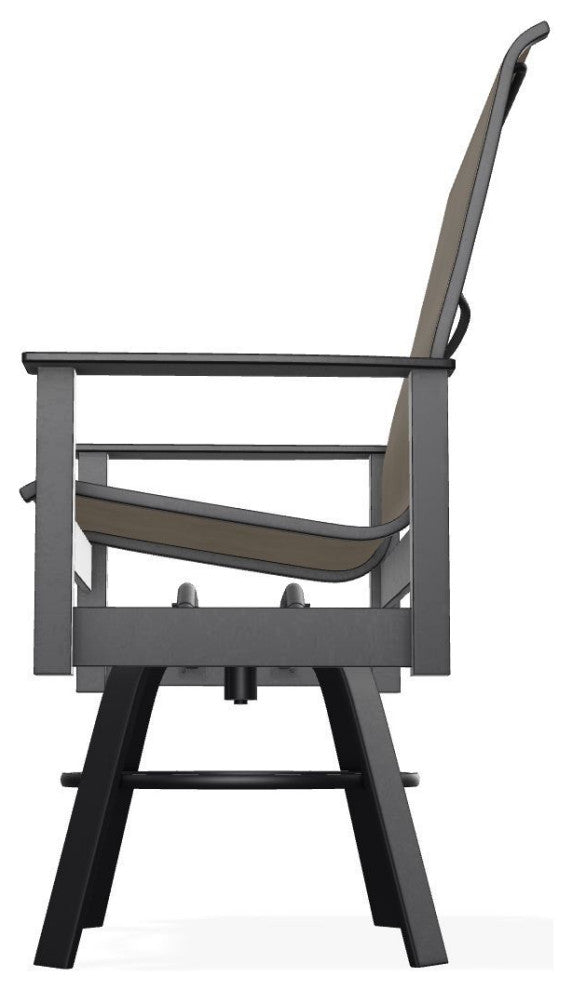 Leeward Sling Balcony Height Outdoor Swivel Armchair, Kora/Black