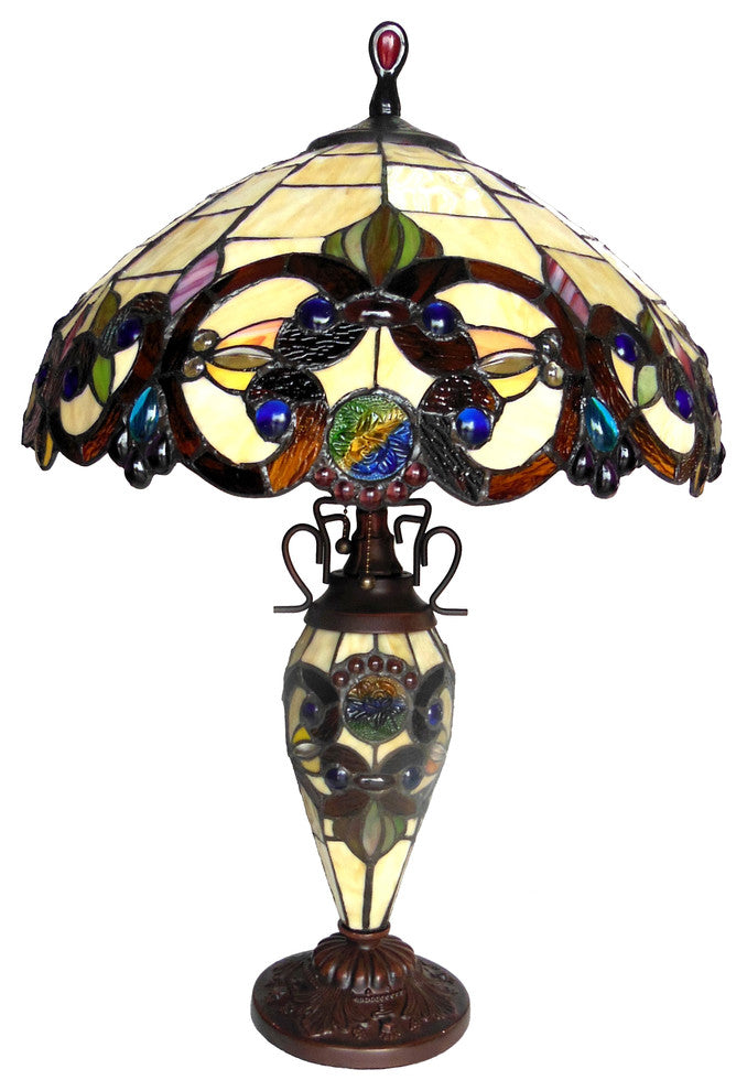 DEMETRA AURORATiffany-style 3 Light Victorian Double Lit Table Lamp 18inches Sha
