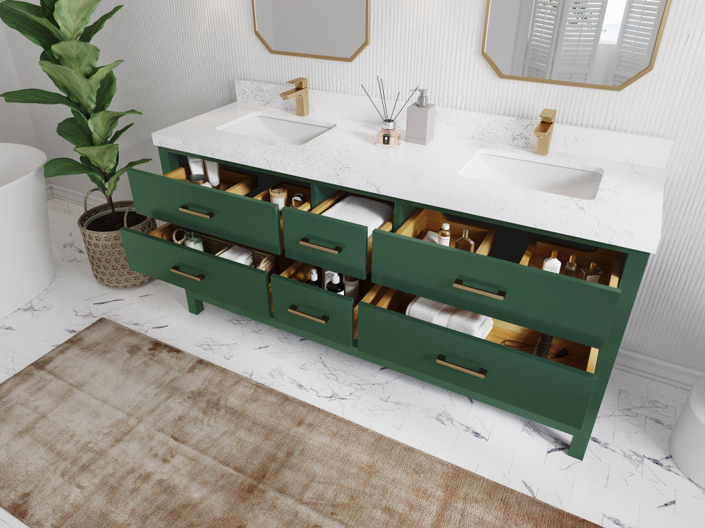 Parker 72" Double Sink Bath Vanity, Lafayette Green 2" Viola Brown