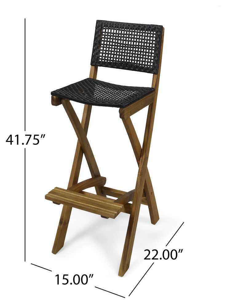 Elizabeth Outdoor 45" Rectangular 5-Piece Wood and Wicker Bar Height Set, Natural Wood