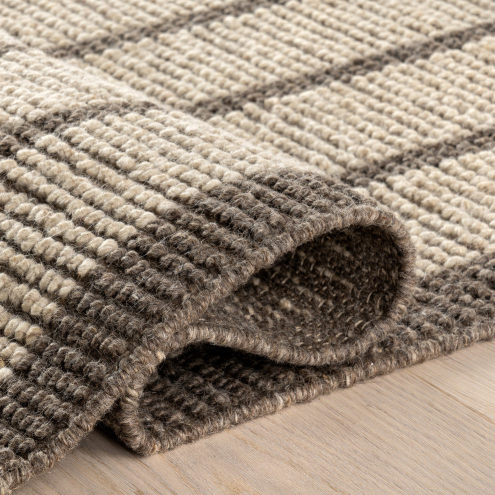 Eva Block Stripe Wool Area Rug, Brown 10' x 14'