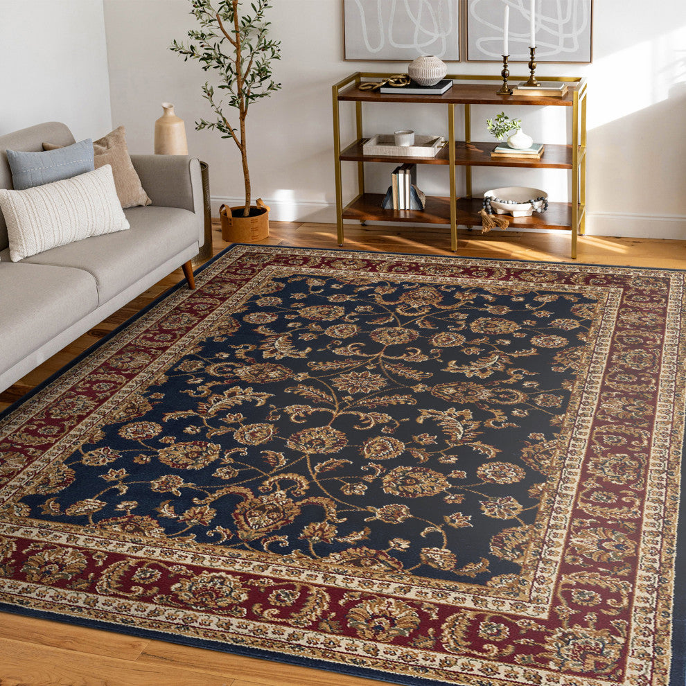Sariya Transitional Oriental Navy Rectangle Area Rug, 9' x 12'