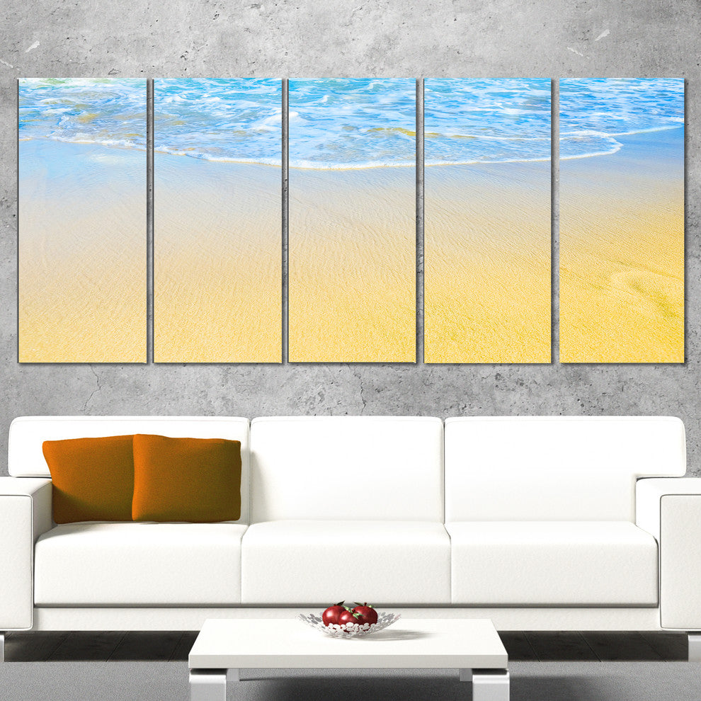 "Smooth Sea Surf Over Blue Waters" Seascape Wall Art, 5 Panels, 60"x28"
